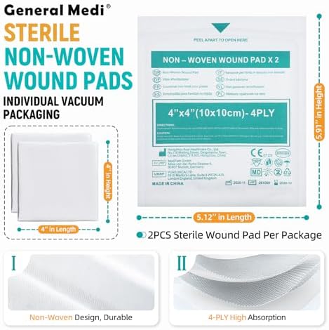 Esponjas de Gasa Estériles General Medi, 4 x 4 - Paquetes Individuales de Esponjas Absorbentes para Heridas Menores, Cortes y Quemaduras (60 - imagen 2
