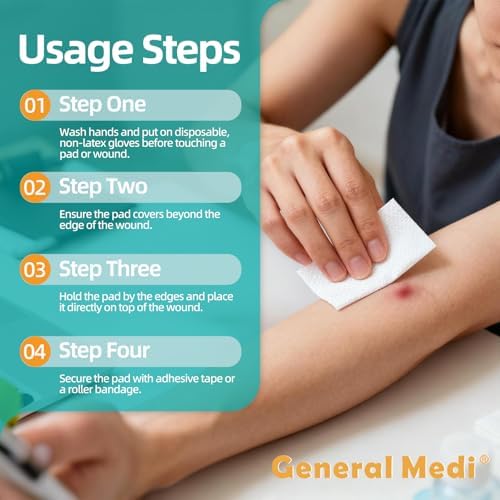 Esponjas de Gasa Estériles General Medi, 4 x 4 - Paquetes Individuales de Esponjas Absorbentes para Heridas Menores, Cortes y Quemaduras (60 - imagen 5