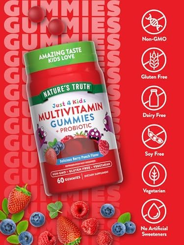 Gomitas Multivitamínicas para Niños de Nature's Truth con Probióticos | 60 Unidades | Sabor Berry Punch | Suplemento Vegetariano, No GMO y Sin Gluten - imagen 3