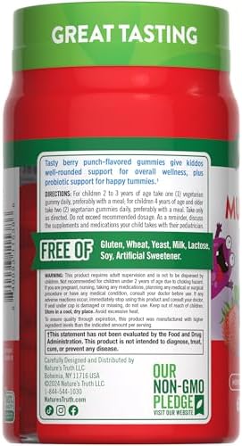 Gomitas Multivitamínicas para Niños de Nature's Truth con Probióticos | 60 Unidades | Sabor Berry Punch | Suplemento Vegetariano, No GMO y Sin Gluten - imagen 7