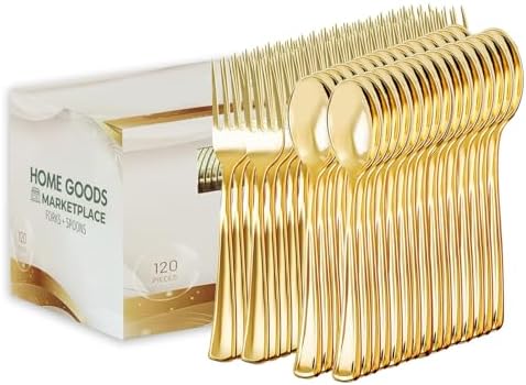 Set de Cubiertos Desechables Dorados, 120 Piezas de Tenedores y Cucharas, Utensilios Desechables de Oro - imagen 1