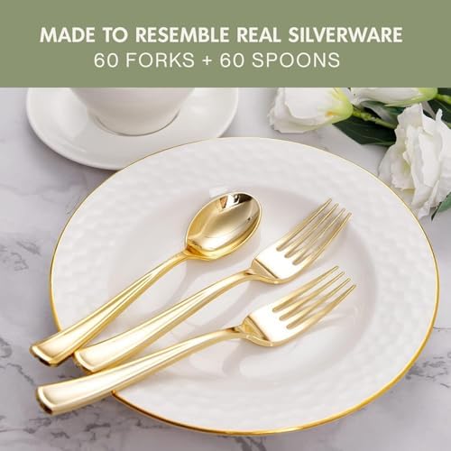 Set de Cubiertos Desechables Dorados, 120 Piezas de Tenedores y Cucharas, Utensilios Desechables de Oro - imagen 2