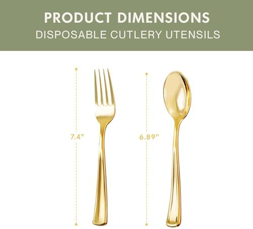 Set de Cubiertos Desechables Dorados, 120 Piezas de Tenedores y Cucharas, Utensilios Desechables de Oro - imagen 4