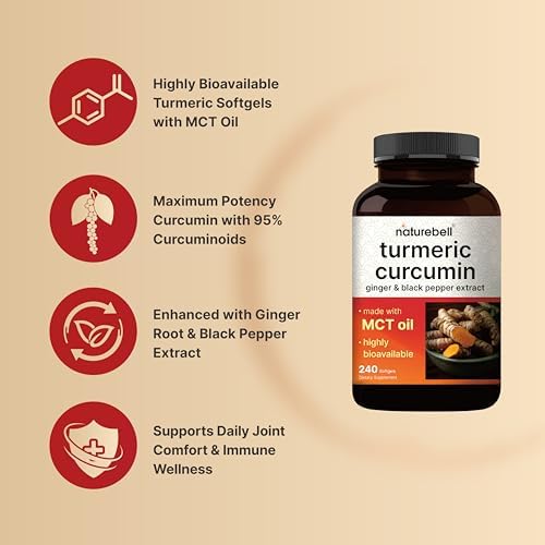Suplemento de Cúrcuma y Curcumina con Pimienta Negra y Jengibre | 95% Curcuminoides | 240 Softgels con Aceite MCT para Mejor Absorción (Suministro - imagen 3