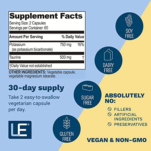 Suplemento de Potasio de Alta Potencia Life Enhancement, Fórmula Sinérgica Cardio, 750mg Potasio/500mg Taurina, Salud Cardiovascular, Hecho en EE. - imagen 5