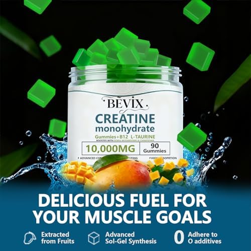 Gomitas de Creatina BEVIX, Potente Creatina Monohidratada para Energía, Fuerza y Aumento Muscular, con L-Taurina y B12, Sin Gluten, Sin Azúcar, 90 - imagen 5