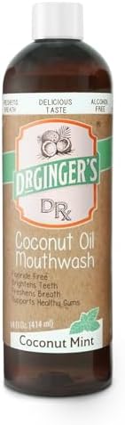 Enjuague bucal de aceite de coco Dr. Ginger's, sin flúor, sin alcohol y sin colorantes, sabor coco menta, 14 fl oz, refresca el aliento en 2 minutos - imagen 1