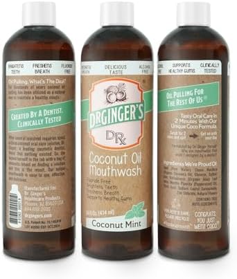 Enjuague bucal de aceite de coco Dr. Ginger's, sin flúor, sin alcohol y sin colorantes, sabor coco menta, 14 fl oz, refresca el aliento en 2 minutos - imagen 2