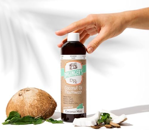 Enjuague bucal de aceite de coco Dr. Ginger's, sin flúor, sin alcohol y sin colorantes, sabor coco menta, 14 fl oz, refresca el aliento en 2 minutos - imagen 3