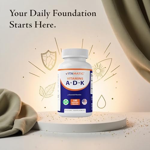 Suplemento vitamínico Vitamatic ADK, 180 cápsulas vegetales, alta potencia de vitaminas A, D3 y K2 para la salud ósea y absorción de calcio, sin OGM, - imagen 4