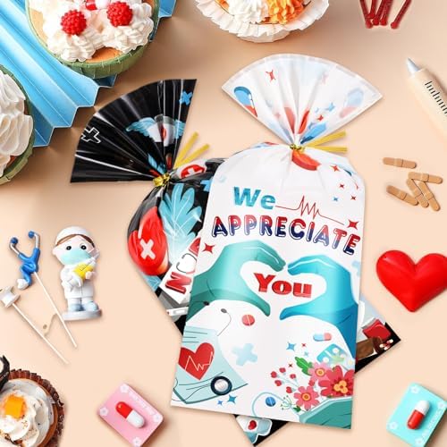 Bolsas de Celofán HOWAF para Día de la Enfermera, 100 piezas, Regalos de Apreciación para Enfermeras con Cintas, Suministros para Fiesta Médica - imagen 4