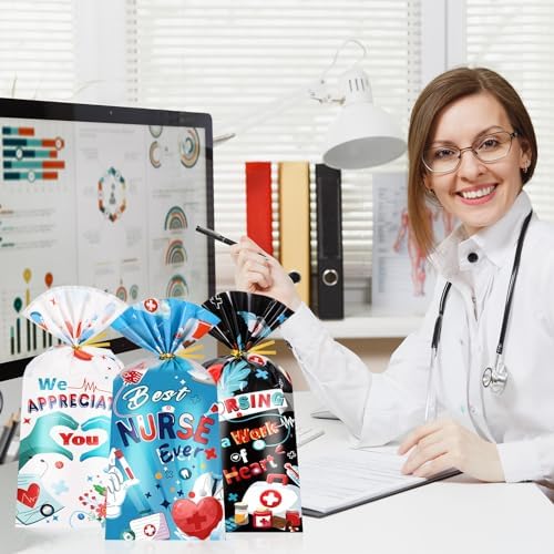 Bolsas de Celofán HOWAF para Día de la Enfermera, 100 piezas, Regalos de Apreciación para Enfermeras con Cintas, Suministros para Fiesta Médica - imagen 5