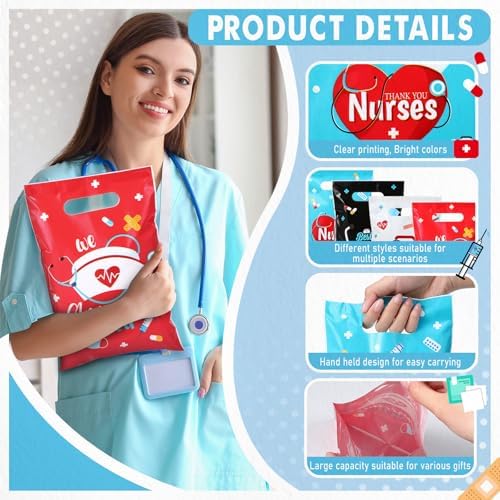 Bolsas de Regalo para Enfermeras Blosssound 48 Piezas, Bolsas de Dulces de 6.5 x 9.8 in, Agradecimiento para la Semana de Apreciación Médica - imagen 3