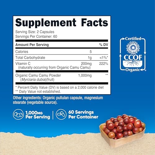 Nutricost Camu Camu 1000mg, 120 Cápsulas - Certificado CCOF, Orgánico, No OGM y Libre de Gluten - imagen 2