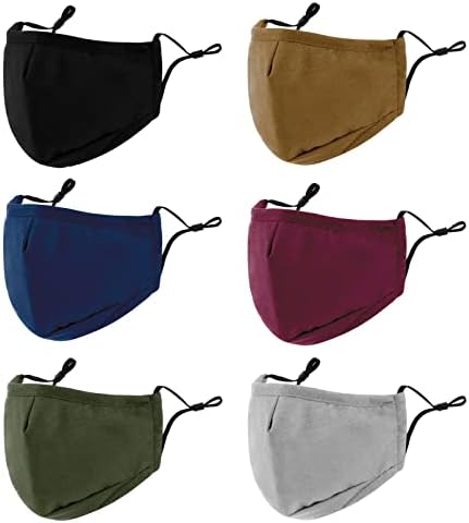 Paquete de 6 Mascarillas de Tela 3 Capas, Lavables, Reutilizables y Transpirables con Orejeras Ajustables para Mujeres y Hombres (Negro/Grey/Rojo - imagen 1