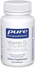 Vitamin D3 10 mcg (400 IU) de Pure Encapsulations | Soporte Hipoalergénico para Huesos, Mama, Corazón, Colon e Inmunidad | 120 Cápsulas - imagen 1
