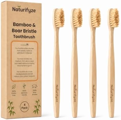 Cepillos de Dientes Naturifyze de Cerda de Jabalí y Bambú (Paquete de 4) - Cerda de Jabalí Auténtica - Biodegradables - Sin Plástico - imagen 1