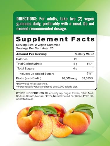 Gomitas de Biotina Nature's Truth | 10000mcg | 50 piezas | Suplemento vegano, sin OGM y sin gluten | Sabor durazno - imagen 2