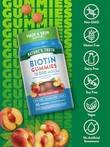 Gomitas de Biotina Nature's Truth | 10000mcg | 50 piezas | Suplemento vegano, sin OGM y sin gluten | Sabor durazno - imagen 3