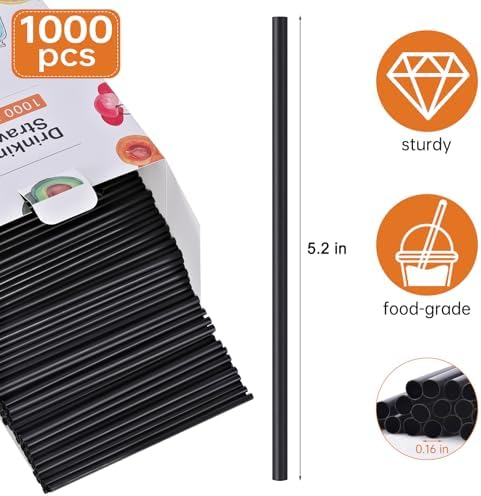 [1000 Pzs] Popotes Desechables Cortos Negros - 5 Pulgadas de Largo, 0.16 Pulgadas de Diámetro, Mezcladores de Plástico para Whisky, Bar, Club, - imagen 2
