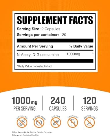 Cápsulas de N-Acetil Glucosamina BulkSupplements.com - Suplemento NAG, 2 Cápsulas por Porción, 240 Contenido (Paquete de 1) - imagen 2