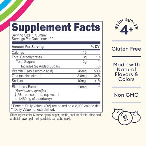 Gomitas de Saúco para Niños Nutricost (50mg) con Zinc y Vitamina C, 120 gomitas - Sin gluten, sin jarabe de maíz - imagen 2