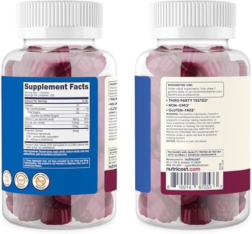 Gomitas de Saúco para Niños Nutricost (50mg) con Zinc y Vitamina C, 120 gomitas - Sin gluten, sin jarabe de maíz - imagen 4