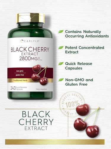 Extracto Concentrado de Cereza Negra Carlyle | 240 Cápsulas | Fórmula Sin OGM y Libre de Gluten | Suplemento de Prunus Serotina - imagen 3