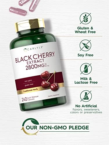 Extracto Concentrado de Cereza Negra Carlyle | 240 Cápsulas | Fórmula Sin OGM y Libre de Gluten | Suplemento de Prunus Serotina - imagen 4