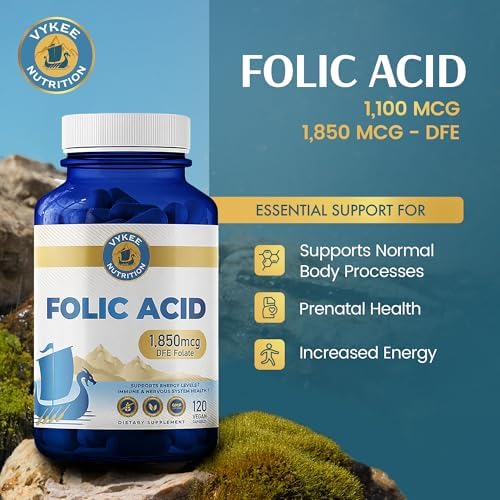 Cápsulas de Ácido Fólico Vykee Nutrition - Apoya Procesos Corporales, Salud Prenatal y Energía - Suplemento de Vitamina B9 para Mujeres - Vegano, No - imagen 2