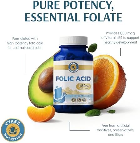 Cápsulas de Ácido Fólico Vykee Nutrition - Apoya Procesos Corporales, Salud Prenatal y Energía - Suplemento de Vitamina B9 para Mujeres - Vegano, No - imagen 7