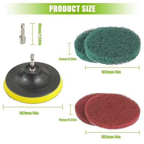 Juego de Cepillos de Limpieza EPLZON de 4 Pulgadas con 4 Almohadillas Rojas, 4 Verdes, Accesorio para Taladro y Eje Universal para Cocina y Baño - imagen 2