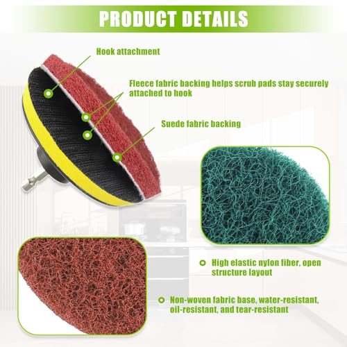 Juego de Cepillos de Limpieza EPLZON de 4 Pulgadas con 4 Almohadillas Rojas, 4 Verdes, Accesorio para Taladro y Eje Universal para Cocina y Baño - imagen 3