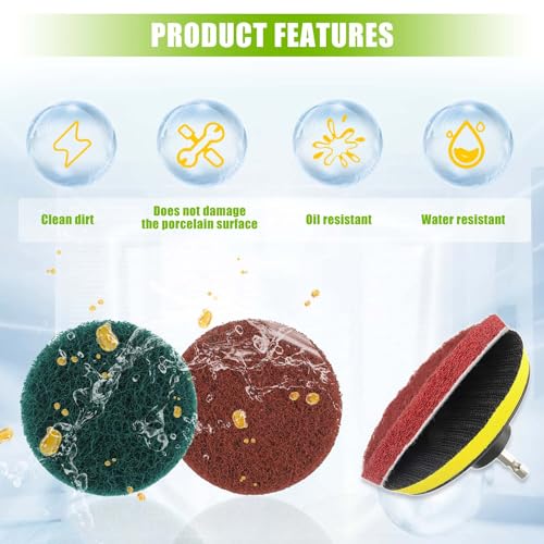 Juego de Cepillos de Limpieza EPLZON de 4 Pulgadas con 4 Almohadillas Rojas, 4 Verdes, Accesorio para Taladro y Eje Universal para Cocina y Baño - imagen 6