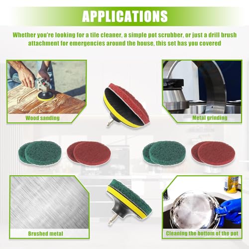 Juego de Cepillos de Limpieza EPLZON de 4 Pulgadas con 4 Almohadillas Rojas, 4 Verdes, Accesorio para Taladro y Eje Universal para Cocina y Baño - imagen 7
