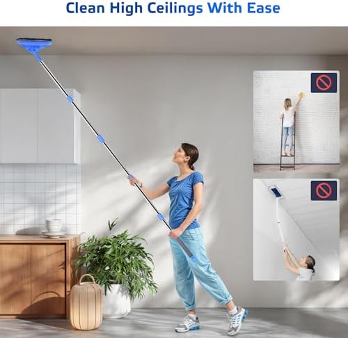 Mopa de Pared DSV Estándar, Mango de 77 Pulgadas, Limpiador de Pared 3 en 1 con Squeegee, 3 Paños de Microfibra y 3 de Chenille, Herramienta de - imagen 4
