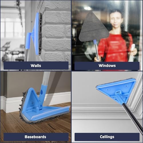 Mopa de Pared DSV Estándar, Mango de 77 Pulgadas, Limpiador de Pared 3 en 1 con Squeegee, 3 Paños de Microfibra y 3 de Chenille, Herramienta de - imagen 6