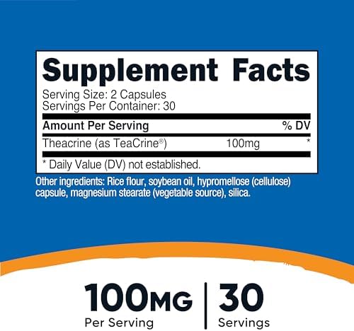 Nutricost Theacrine como Teacrine 100 MG por Porción, 60 Cápsulas - 30 Porciones, Vegano, Libre de OGM - imagen 2
