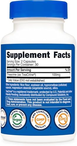 Nutricost Theacrine como Teacrine 100 MG por Porción, 60 Cápsulas - 30 Porciones, Vegano, Libre de OGM - imagen 5