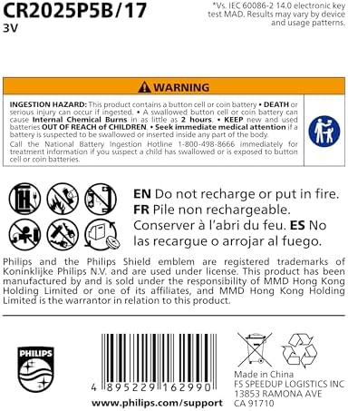 Batería de Moneda de Litio Philips CR2025 3V (Paquete de 20) | Vida Útil de 10 Años, Salida de Energía Estable, Empaque Seguro para Niños | - imagen 8