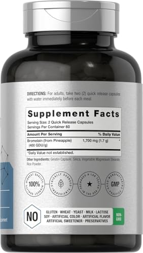 Horbäach Bromelina 1700 mg | 120 Cápsulas | Suplemento Enzimático de Piña | Apoya la Salud Digestiva | Sin OGM, Libre de Gluten - imagen 2