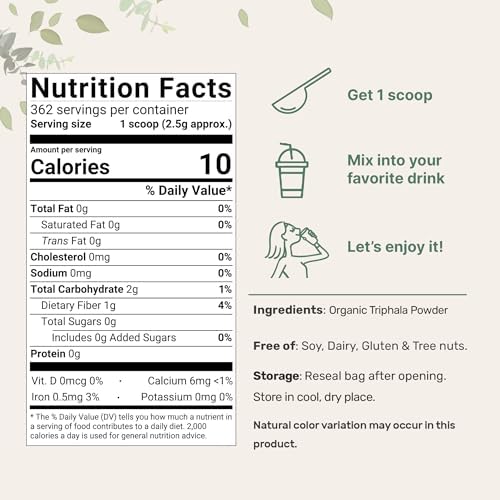 Polvo de Triphala Orgánico, 2 Libras (Amla + Haritaki + Bibhitaki) | Suplemento Herbal Adaptógeno de India, Apoya la Salud del Colon e Inmunidad | - imagen 2