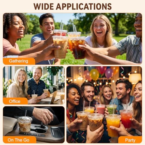 Tazas de Plástico Transparentes Glowserve de 16 oz con Tapas y Popotes - Paquete de 100 para Café Frío, Smoothies y Bebidas para Llevar - imagen 6