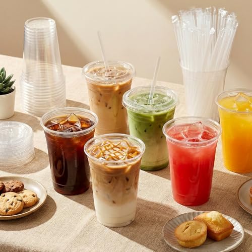 Tazas de Plástico Transparentes Glowserve de 16 oz con Tapas y Popotes - Paquete de 100 para Café Frío, Smoothies y Bebidas para Llevar - imagen 7