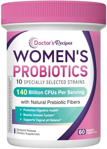 Probioticos para Mujeres Doctor's Recipes, Prebioticos y Probioticos Organicos para Salud Digestiva y Vaginal, 140 Mil Millones CFU, 10 Cepas, 60 - imagen 1
