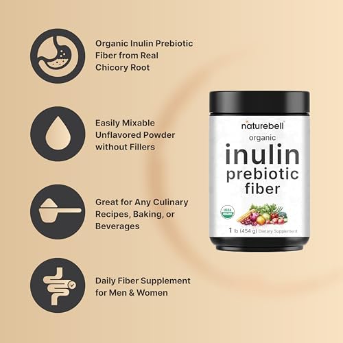 NatureBell Polvo de Fibra Prebiótica de Inulina Orgánica, 1lb | Fuente Natural de Raíz de Achicoria – Se Mezcla Fácilmente con Café o Batidos – - imagen 3