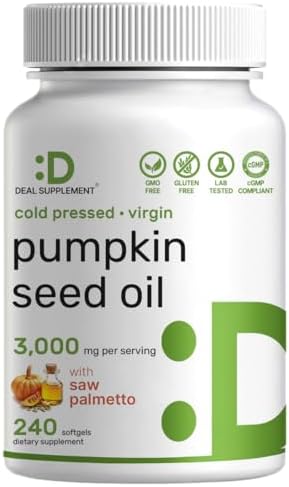 Aceite de Semilla de Calabaza 3,000mg con Saw Palmetto, 240 Softgels – Extracto Prensado en Frío con Aceite Virgen – Apoya la Salud Prostática y - imagen 1