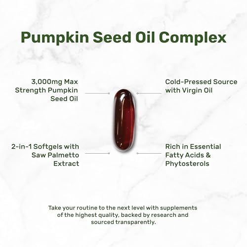 Aceite de Semilla de Calabaza 3,000mg con Saw Palmetto, 240 Softgels – Extracto Prensado en Frío con Aceite Virgen – Apoya la Salud Prostática y - imagen 3