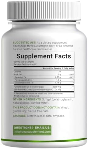 Aceite de Semilla de Calabaza 3,000mg con Saw Palmetto, 240 Softgels – Extracto Prensado en Frío con Aceite Virgen – Apoya la Salud Prostática y - imagen 6