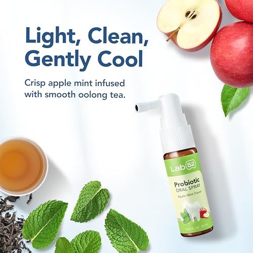 Spray Fresco LAB52, Mist Oral Probiótico L8020 para Salud de Encías y Aliento Fresco, Sin Azúcar, Sin Alcohol, Sabor Menta Manzana con Xilitol - imagen 3